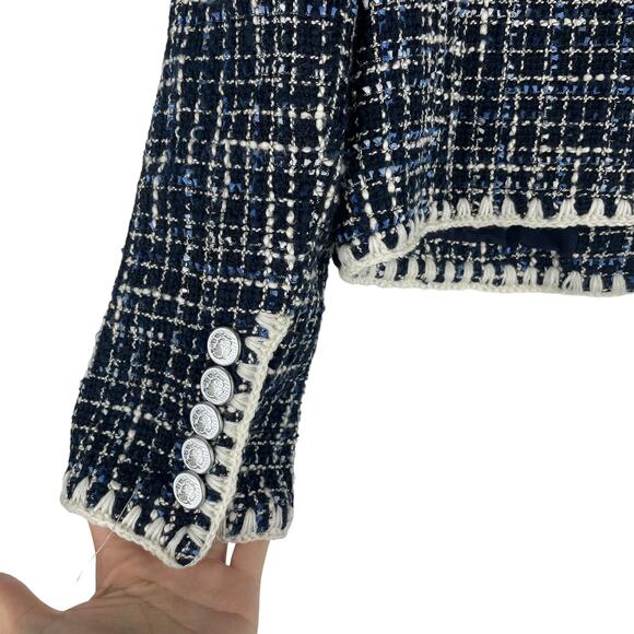 Veronica Beard Bosea Tweed Jacket Embroidered Trim Blue Size 4 - Picture 11 of 12